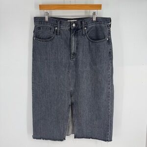 Madewell Black Washed MIDI Front Slit High Rise Casual Minimalist Denim Skirt